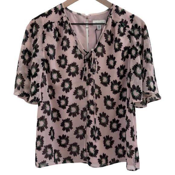 Ted Baker London Harlynn Split Sleeve Floral Top Neck Tie Sz 1 (US 4) NWT - Picture 3 of 12